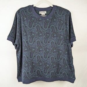 Vtg 90s Paisley Cardigan Sweater Top XL Navy Blue Green Grandma Cottagecore